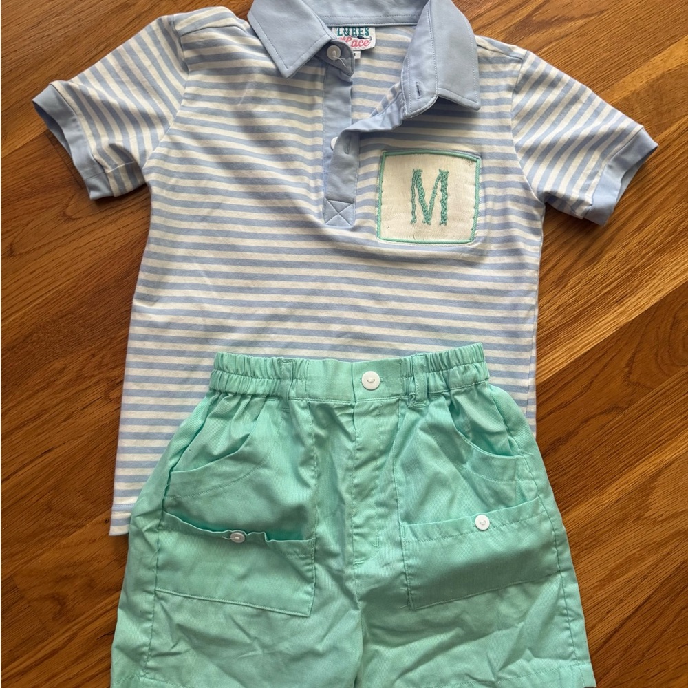 Lures and Lace Blue, Mint and White Polo Set